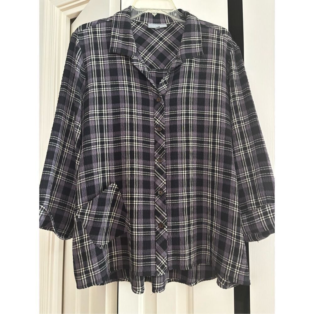 Habitat Plaid Gauzy Button Up Blouse